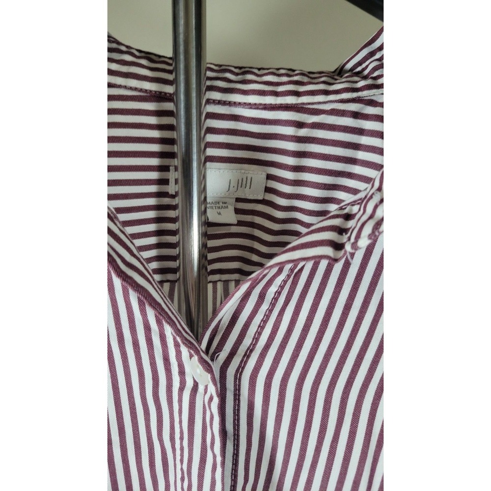 J. Jill Women's Button Down‎ Shirt Size M Burgundy White Striped Cotton Silk - Picture 2 of 11